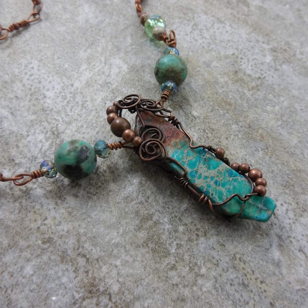 Handcrafted jasper and copper necklace